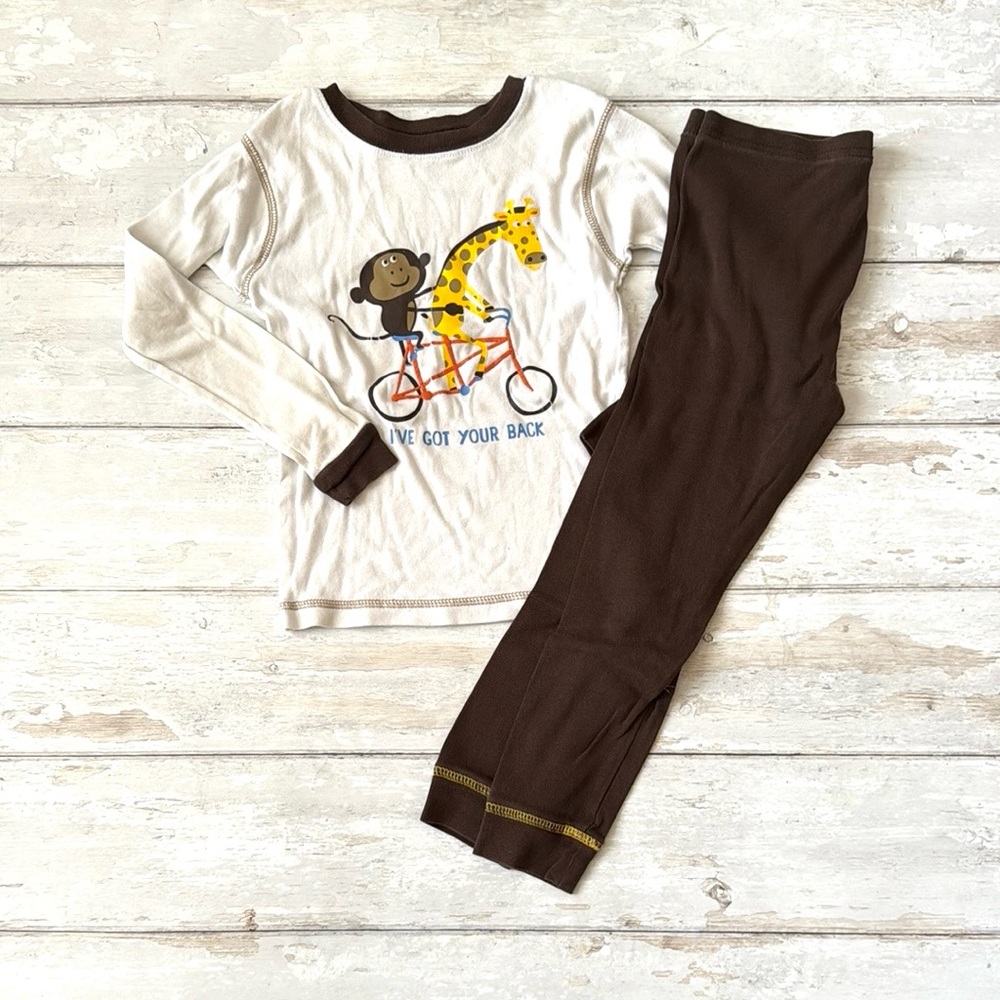 Boys 5T Carters Pjs Set Kids Pajamas Monkey & Giraffe Print Brown White Size 5